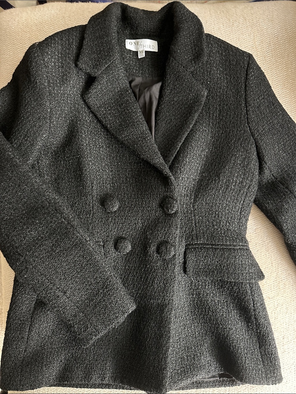 One-Third Women's Black Textured Double-Breasted Jacket